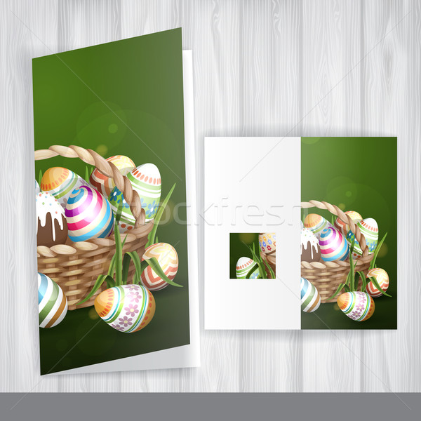 Paskalya sepet tok paskalya yumurtası tebrik kartı tasarım şablonu Stok fotoğraf © HelenStock