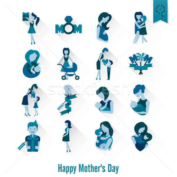 Boldog anyák napját ikonok egyszerű vektor tiszta munka Stock fotó © HelenStock