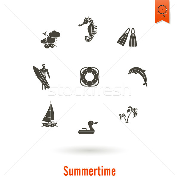 Summer and Beach Simple Flat Icons Stock photo © HelenStock