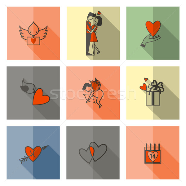 Stockfoto: Gelukkig · valentijnsdag · iconen · eenvoudige · collectie · bruiloft