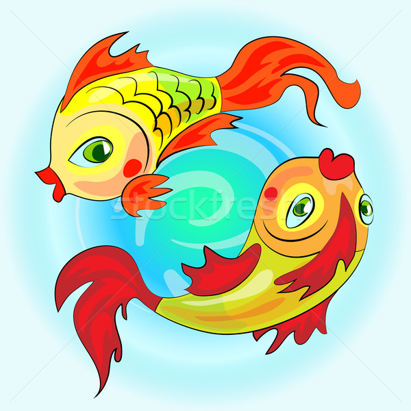 [[stock_photo]]: Deux · or · zodiac · poissons · nager