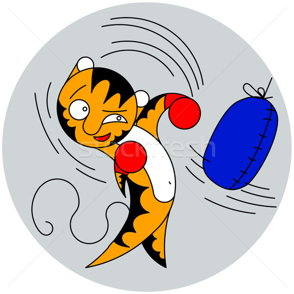 Vector cartoon cute young tiger beats a bag of martial arts Stock photo © heliburcka