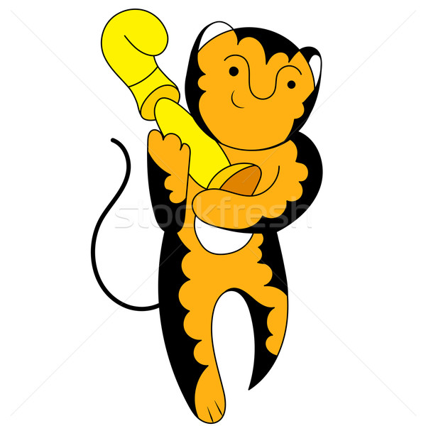 Cartoon tiger champion with a triumphant cup Stock photo © heliburcka