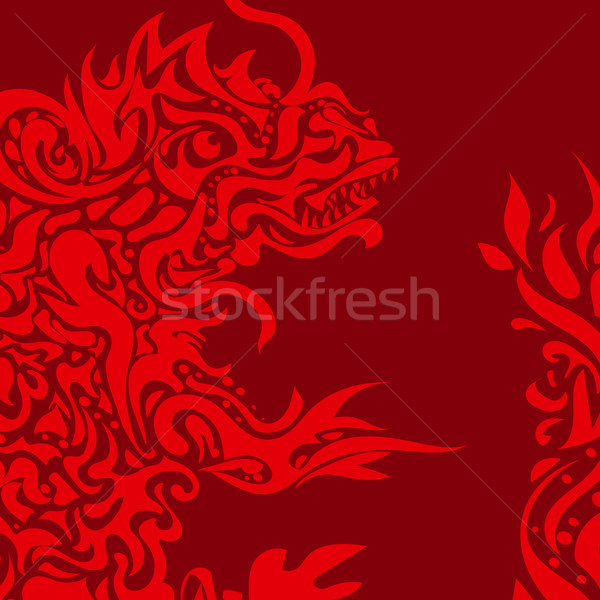 Stilisierten Drachen Tattoo rot zurück Schlange Stock foto © heliburcka