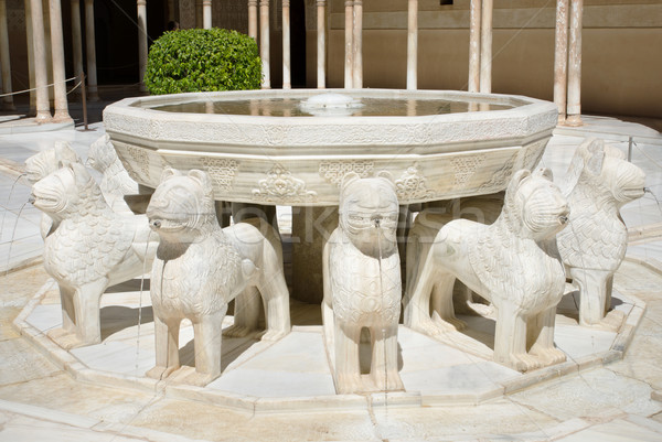 Fountain of Lions, Famous marble fountain in Alhambra palace, Granada, Andalusia, Spain. Stock photo © HERRAEZ
