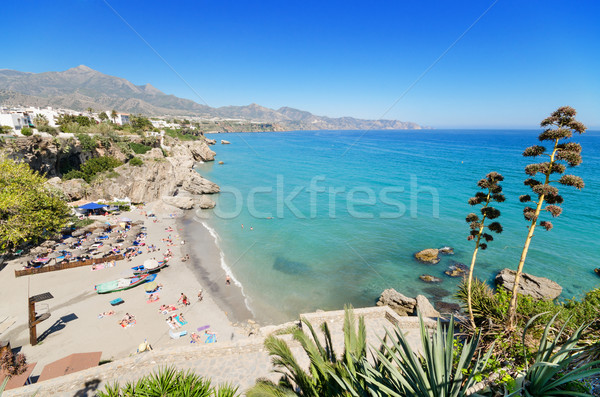 Stock photo: Nerja beach, famous touristic town in costa del sol, Málaga, Andalusia, Spain.