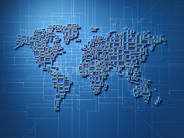Weltkarte rechteckige dreidimensionale einfache global Stock foto © HerrBullermann