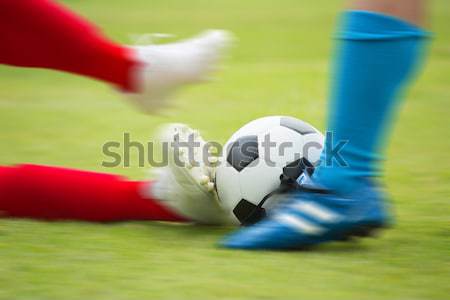 Foto stock: Goleiro · usado · mãos · bola · combinar · jogo