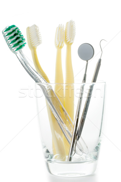 Brosse à dents trois blanche médicaux verre Photo stock © hin255