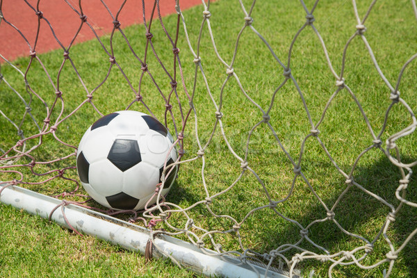 Soccer ball in the goal after shooted  Stock photo © hin255