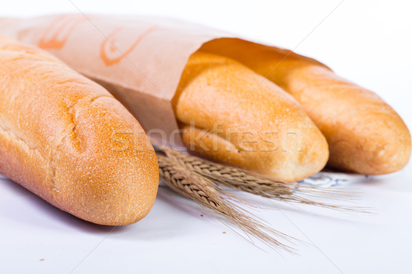 Foto stock: Francia · baguette · aislado · blanco · pan · trigo
