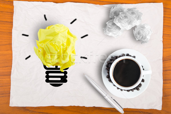 Yellow crumpled paper idea blub  Stock photo © hin255