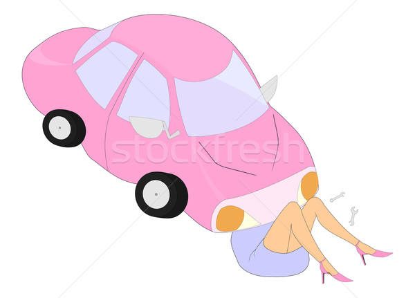 ストックフォト: 漫画 · 車 · 女性 · 小 · ピンク
