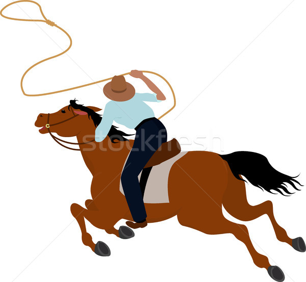 Cowboy rider on the horse throwing lasso illustration Wild West Stock photo © Hipatia