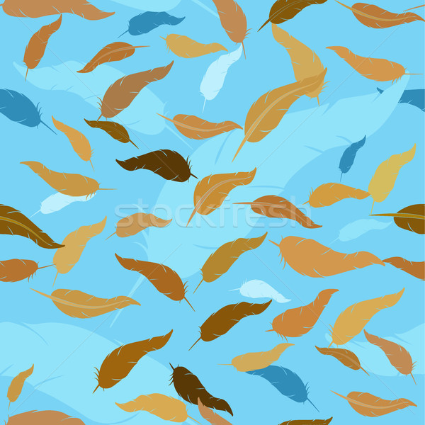 seamless pattern with brown  feathers on lihgt blue background Stock photo © Hipatia