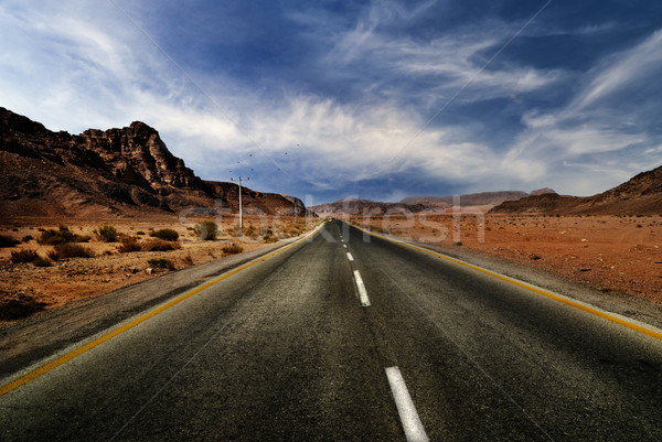 道路 沙漠 戲劇性 天空 藍色 高速公路 商業照片 © hitdelight