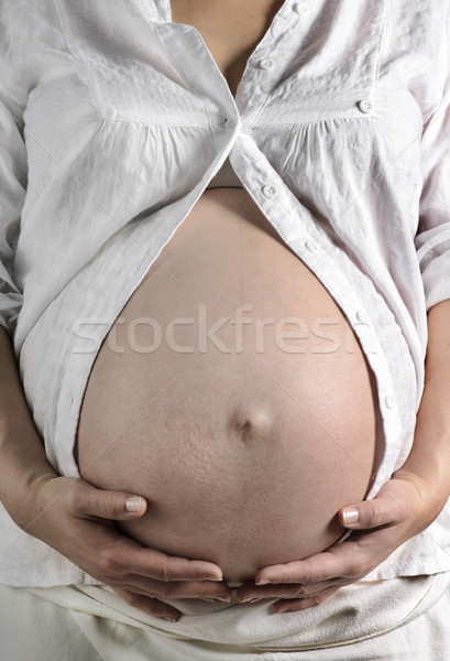 Stockfoto: Zwangerschap · afbeelding · zwangere · vrouw · buik · vrouw · hand