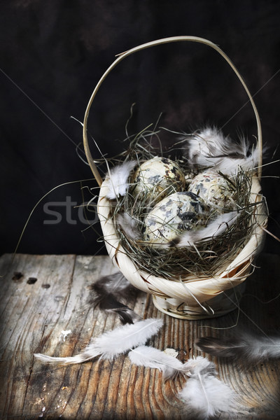 Ouă de Paşti coş alimente natură proiect Imagine de stoc © hitdelight