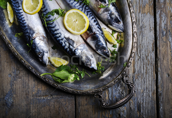 Stockfoto: Zilver · plaat · citroen · voedsel · zee · diner