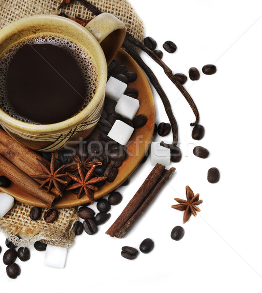 Photo stock: Café · tasse · de · café · vanille · cannelle · anis · semences