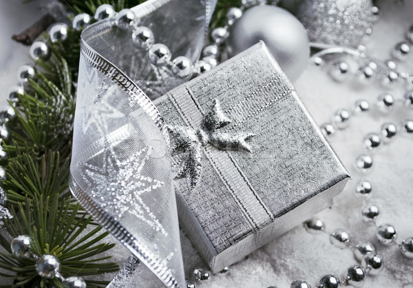 Aanwezig zilver geschenkdoos christmas decoratie namaak Stockfoto © hitdelight