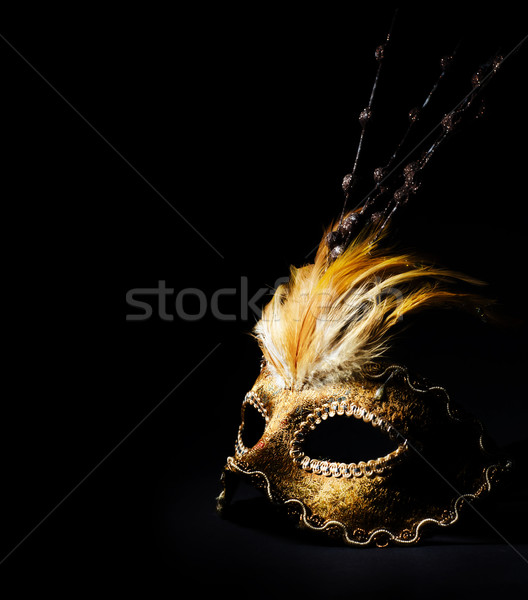 Venetiaans masker gouden zwarte achtergrond schoonheid veer Stockfoto © hitdelight
