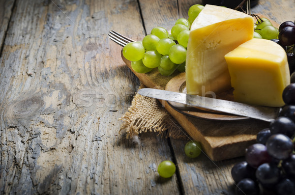 Stockfoto: Wijn · kaas · rustiek · houten · tafel · partij · hout