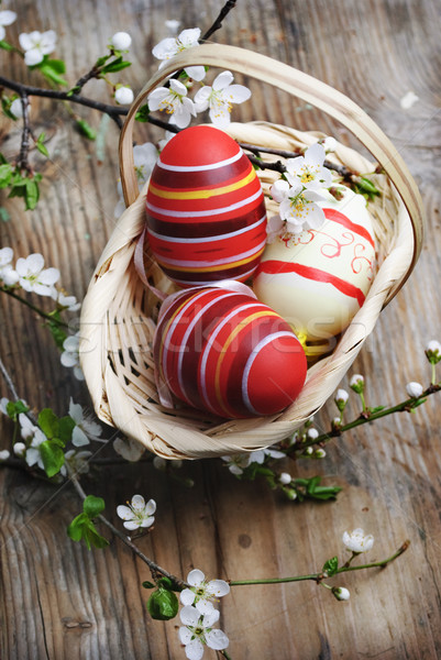 œufs de Pâques panier bois Pâques printemps alimentaire Photo stock © hitdelight