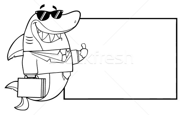 Black And White Smiling Business Shark Cartoon Mascot Character In Suit, Carrying A Briefcase And Ho Stock photo © hittoon