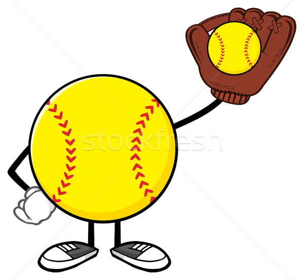 Softball Faceless Player Cartoon Character Holding A Bat And Glove With Ball Stock photo © hittoon