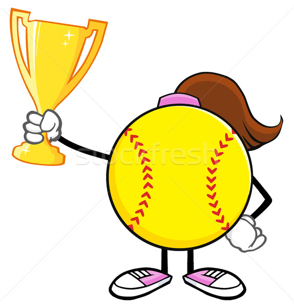 Softball Girl Faceless Cartoon Character Holding A Trophy Cup Stock photo © hittoon