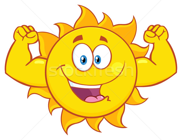 Szczęśliwy słońce maskotka cartoon charakter mięśni Zdjęcia stock © hittoon