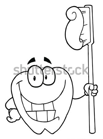 Czarno białe uśmiechnięty mężczyzna jaskiniowiec maskotka cartoon charakter Zdjęcia stock © hittoon