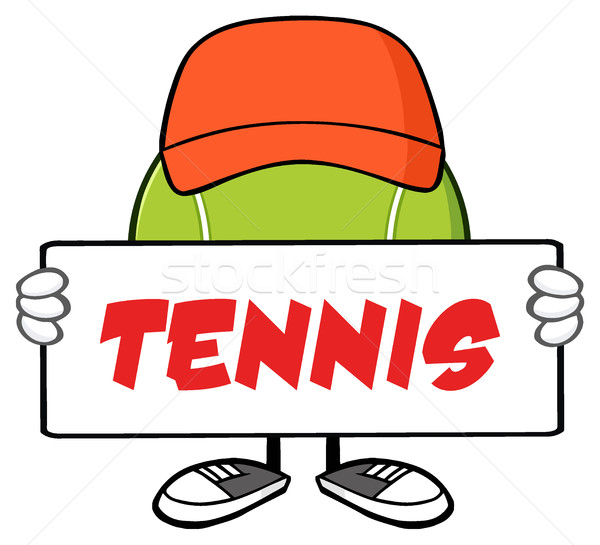 Tennis Ball Faceless Cartoon Mascot Character With Hat Holding A Blank Sign Stock photo © hittoon