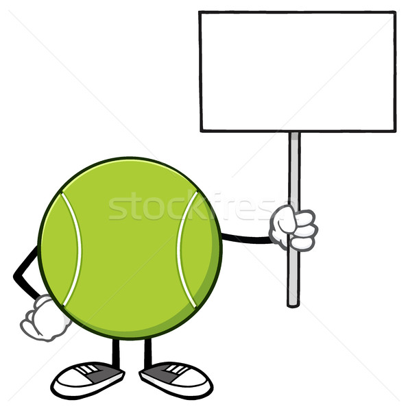 Tennis Ball Faceless Cartoon Mascot Character Holding A Blank Sign Stock photo © hittoon