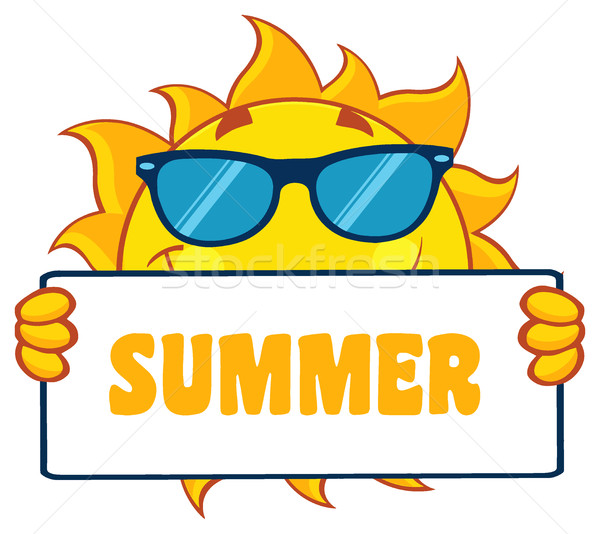 Cute Sun Cartoon Mascot Character Holding A Sign With Text Summer Stock photo © hittoon
