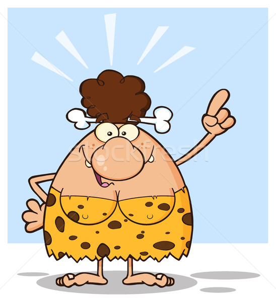 Goofy Brunette Cave Woman Cartoon Mascot Character With Good Idea Stock photo © hittoon