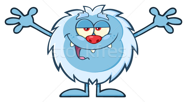 Stock photo: Smiling Little Yeti Cartoon Mascot Character With Open Arms For Hugging