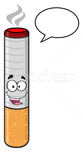Happy Electronic Cigarette Cartoon Mascot Character With Speech Bubble Stock photo © hittoon