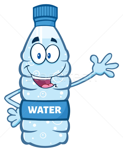 Cartoon Illustation Of A Water Plastic Bottle Mascot Character Waving Waving For Greeting Stock photo © hittoon