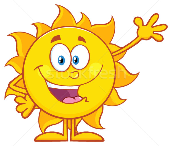Happy Sun Cartoon Mascot Character Waving For Greeting Stock photo © hittoon