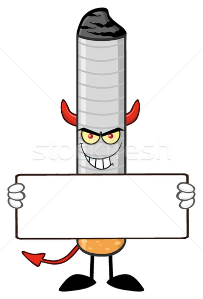 Devil Cigarette Cartoon Mascot Character With Sinister Expression Holding A Blank Sign Stock photo © hittoon