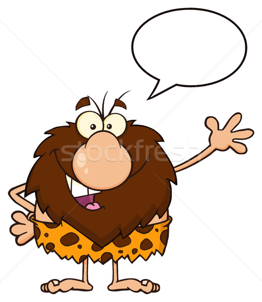 Happy Male Caveman Cartoon Mascot Character Talking And Waving Stock photo © hittoon
