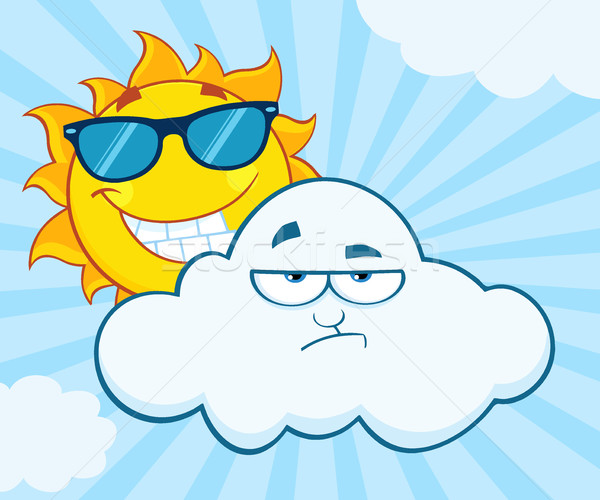 Smiling Summer Sun With Sunglasses And Grumpy Cloud Mascot Cartoon Characters Stock photo © hittoon