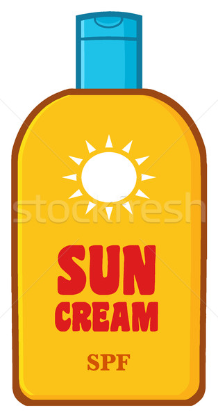 Cartoon fles zonnebrandcrème tekst zon room Stockfoto © hittoon