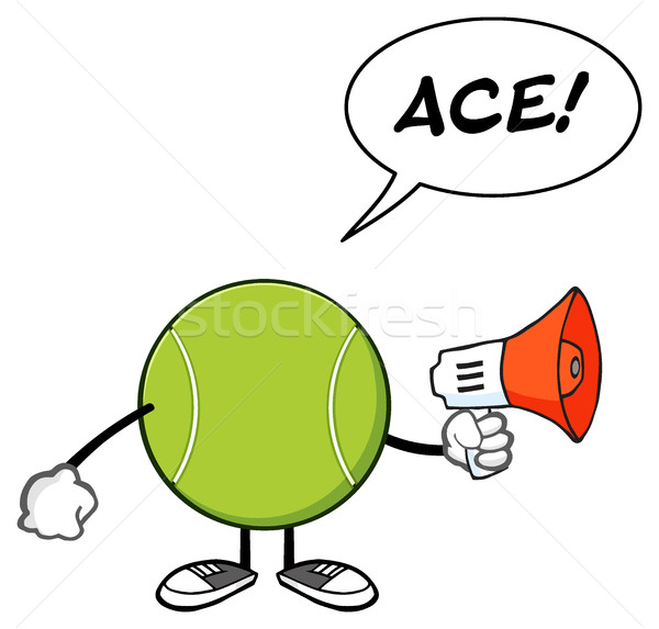 Tennis Ball Faceless Cartoon Mascot Character An Announcement Into A Megaphone With Speech Bubble An Stock photo © hittoon
