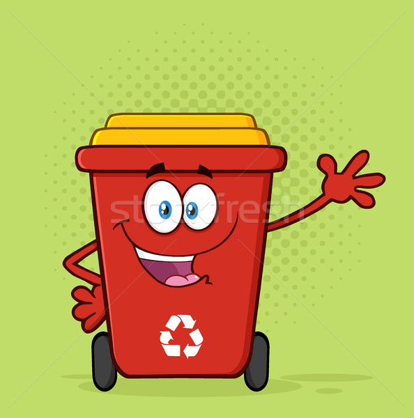 Red Recycle Bin Cartoon Mascot Character Waving For Greeting Stock photo © hittoon