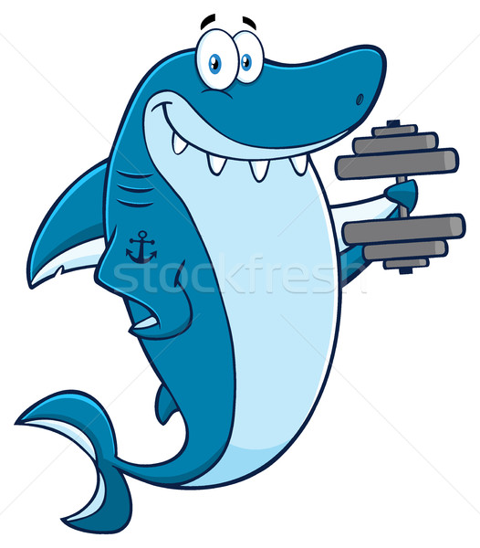 Zdjęcia stock: Uśmiechnięty · niebieski · rekina · maskotka · cartoon · charakter · szkolenia