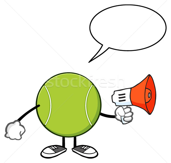 Tennisball Cartoon-Maskottchen Zeichen Ankündigung Megaphon Sprechblase Stock foto © hittoon