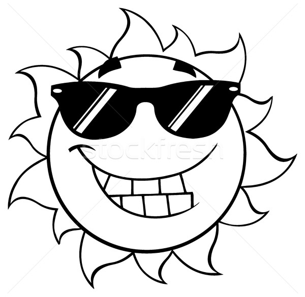 Black And White Smiling Summer Sun Cartoon Mascot Character With Sunglasses Stock photo © hittoon